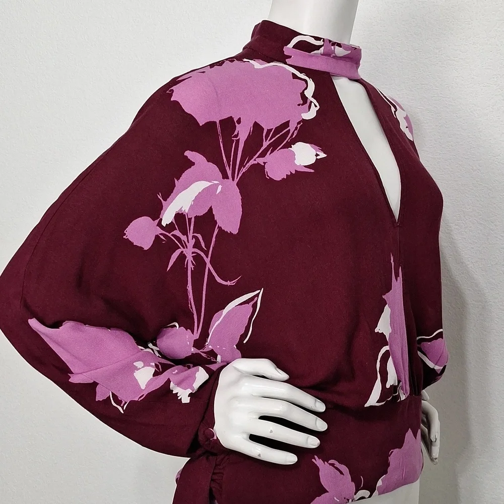 Free People Plum Combo Floral Boho Romantic Say You Love Me Blouse Size M - Picture 6 of 14